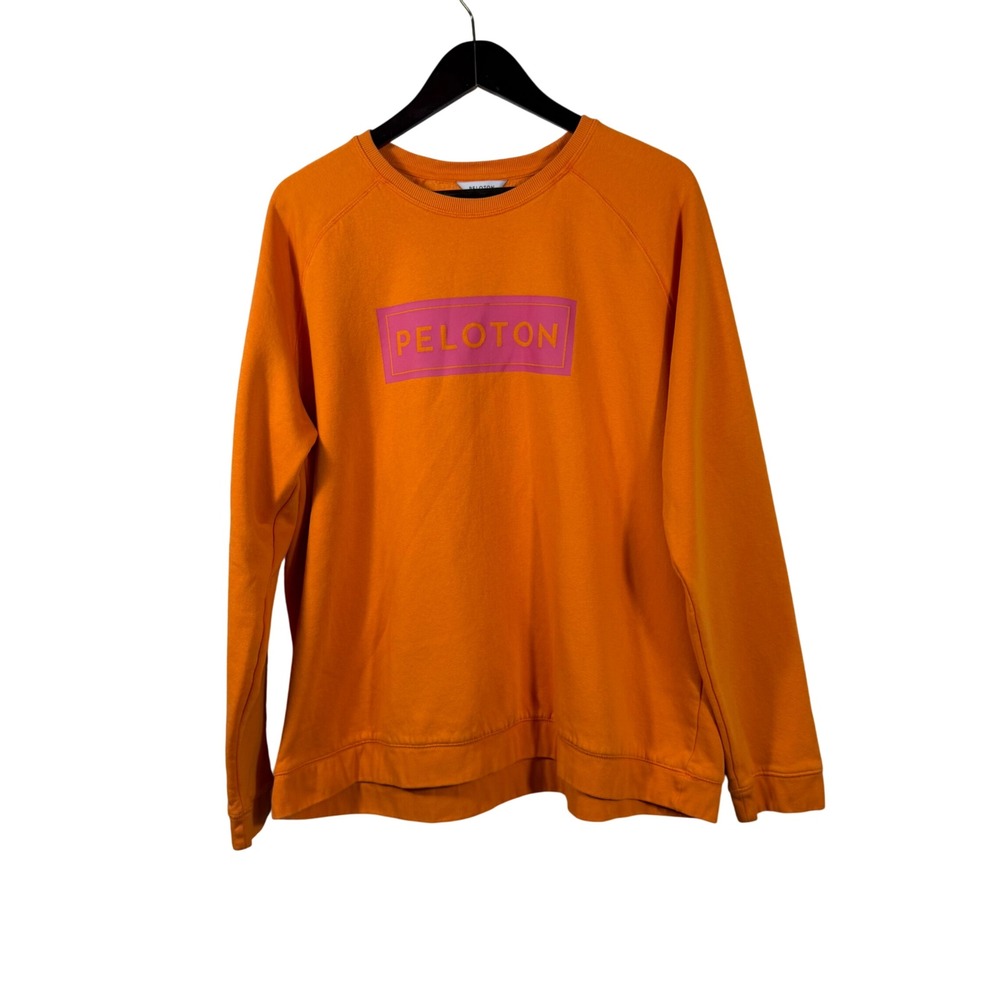 Peloton‎ Womens 2X Orange Pink Box Logo Raglan Sleeve Fleece Sweatshirt Pullover